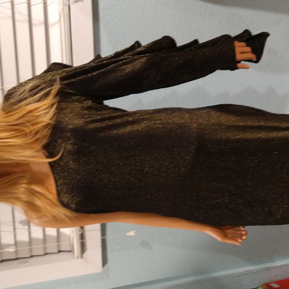 By Carmin Gold Sparkle Ruffled Black Stretching Dress 1x2x3x Sizes - Picture 3 of 12